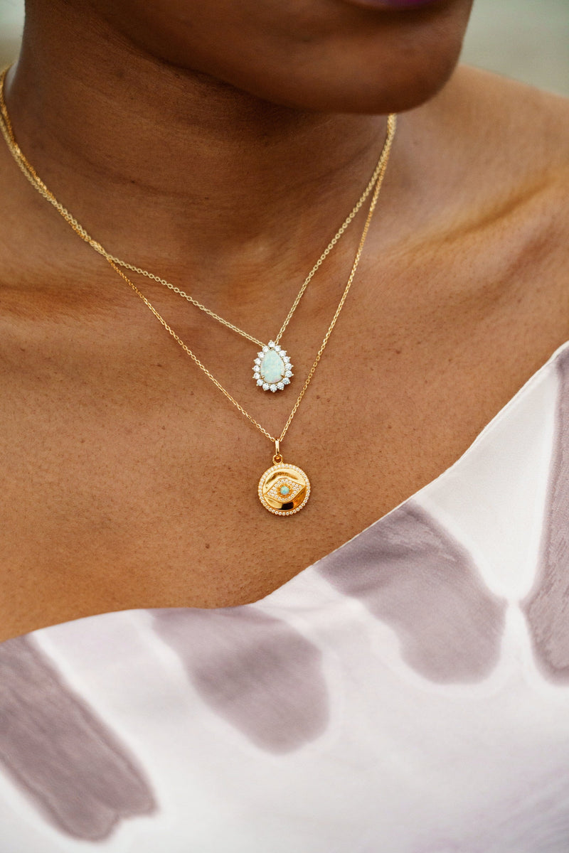OPAL GLOW ROZELLE WHITE CREATED OPAL PENDANT GOLD Bevilles Jewellers 