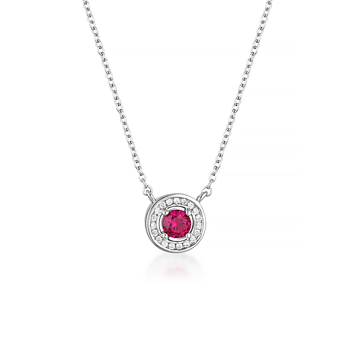 MILESTONE RUBY HALO PENDANT IN SILVER Bevilles Jewellers 