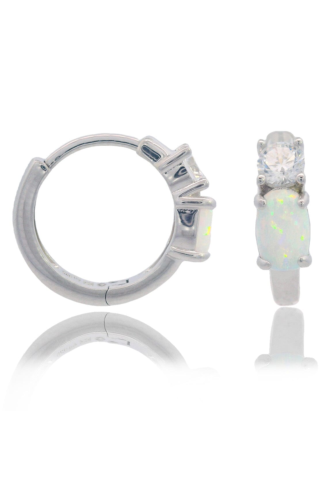 OPAL GLOW WHITE CREATED OPAL HOOP EARRINGS SILVER Bevilles Jewellers 