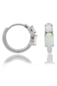 OPAL GLOW WHITE CREATED OPAL HOOP EARRINGS SILVER Bevilles Jewellers 