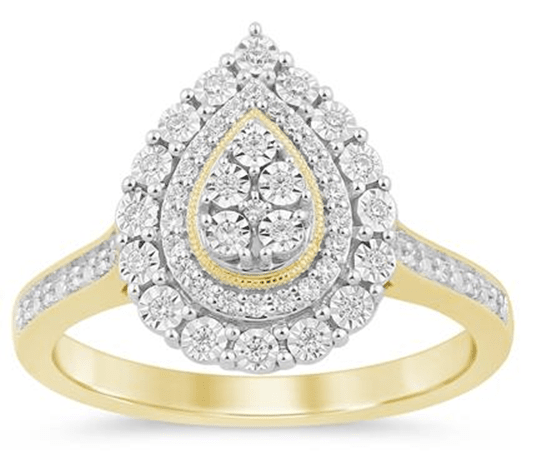 Pear Halo Ring with 0.15ct of Diamonds in 9ct Yellow Gold Rings Bevilles 
