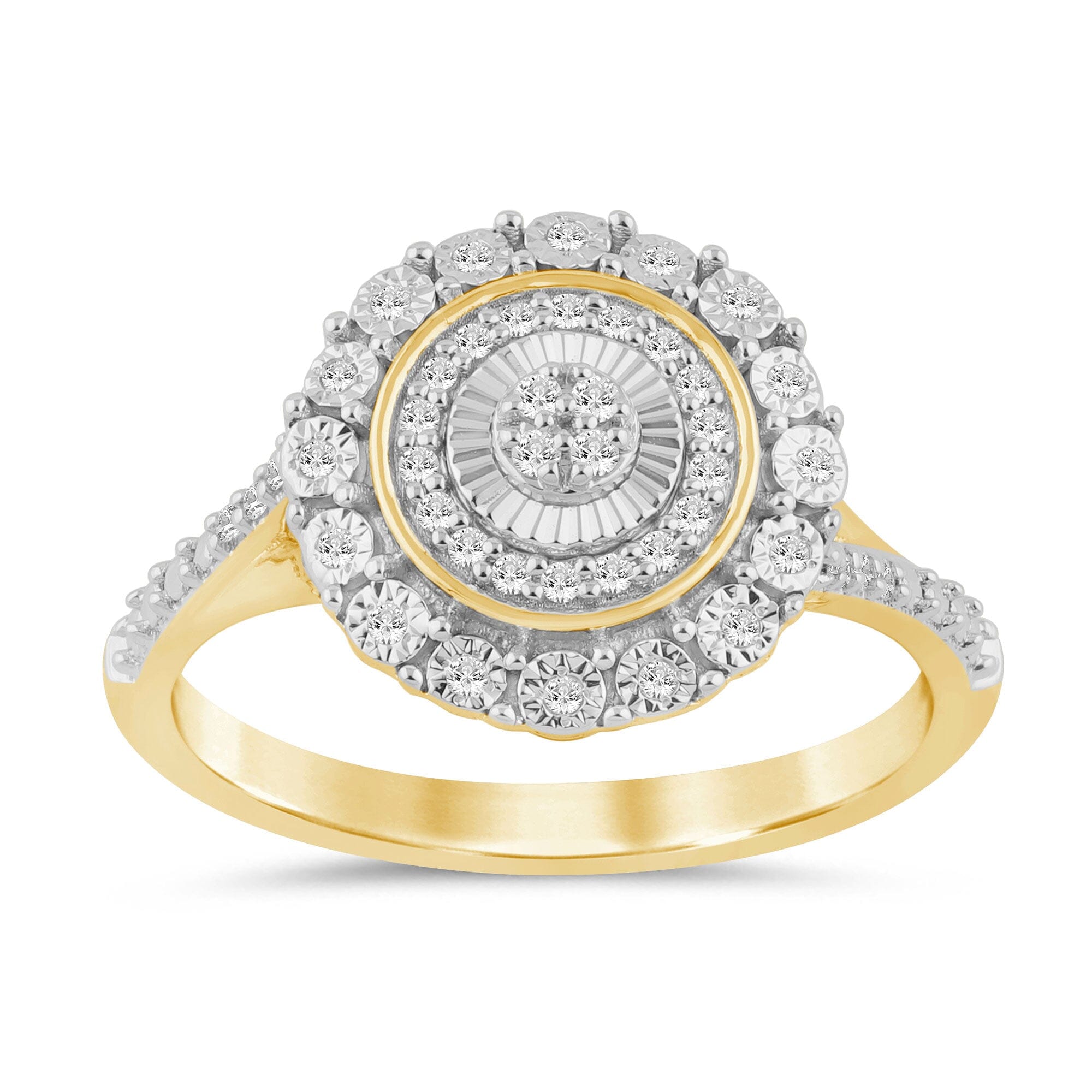 Halo Bezel Ring with 0.15ct of Diamonds in 9ct Yellow Gold Rings Bevilles 