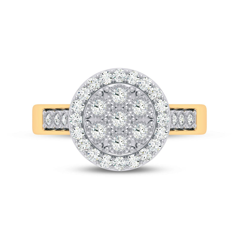 Miracle Halo Ring with 1/2ct of Diamonds in 9ct Yellow Gold Rings Bevilles 