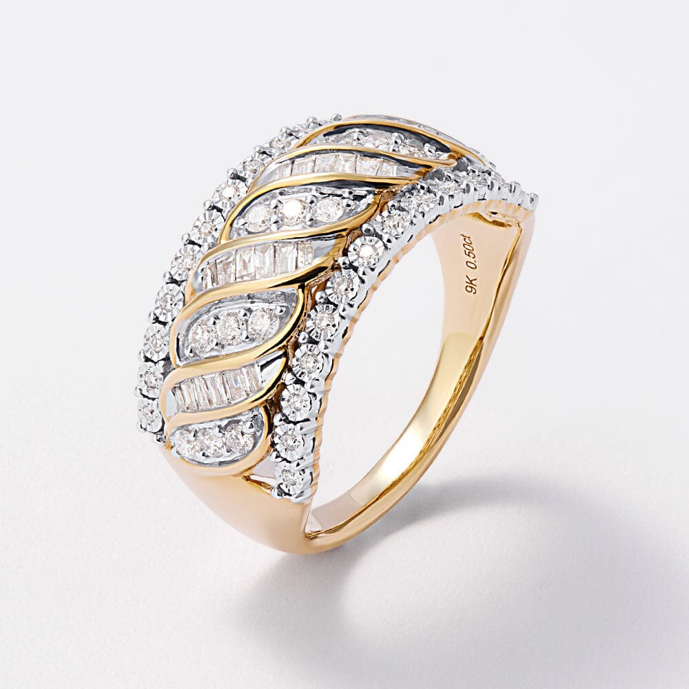Fancy Dress Ring with 1/2ct of Diamonds in 9kt Yellow Gold Rings Bevilles 
