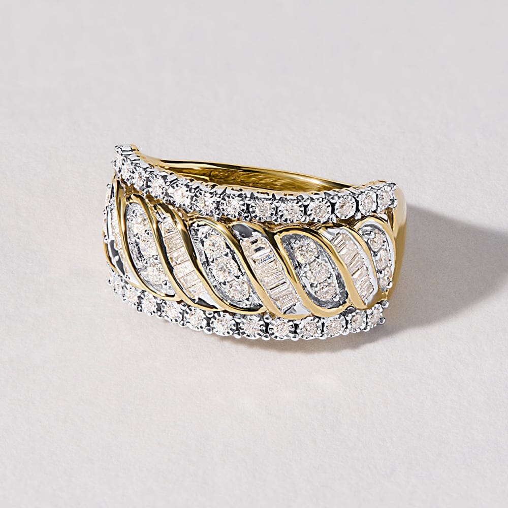 Fancy Dress Ring with 1/2ct of Diamonds in 9ct Yellow Gold Rings Bevilles 