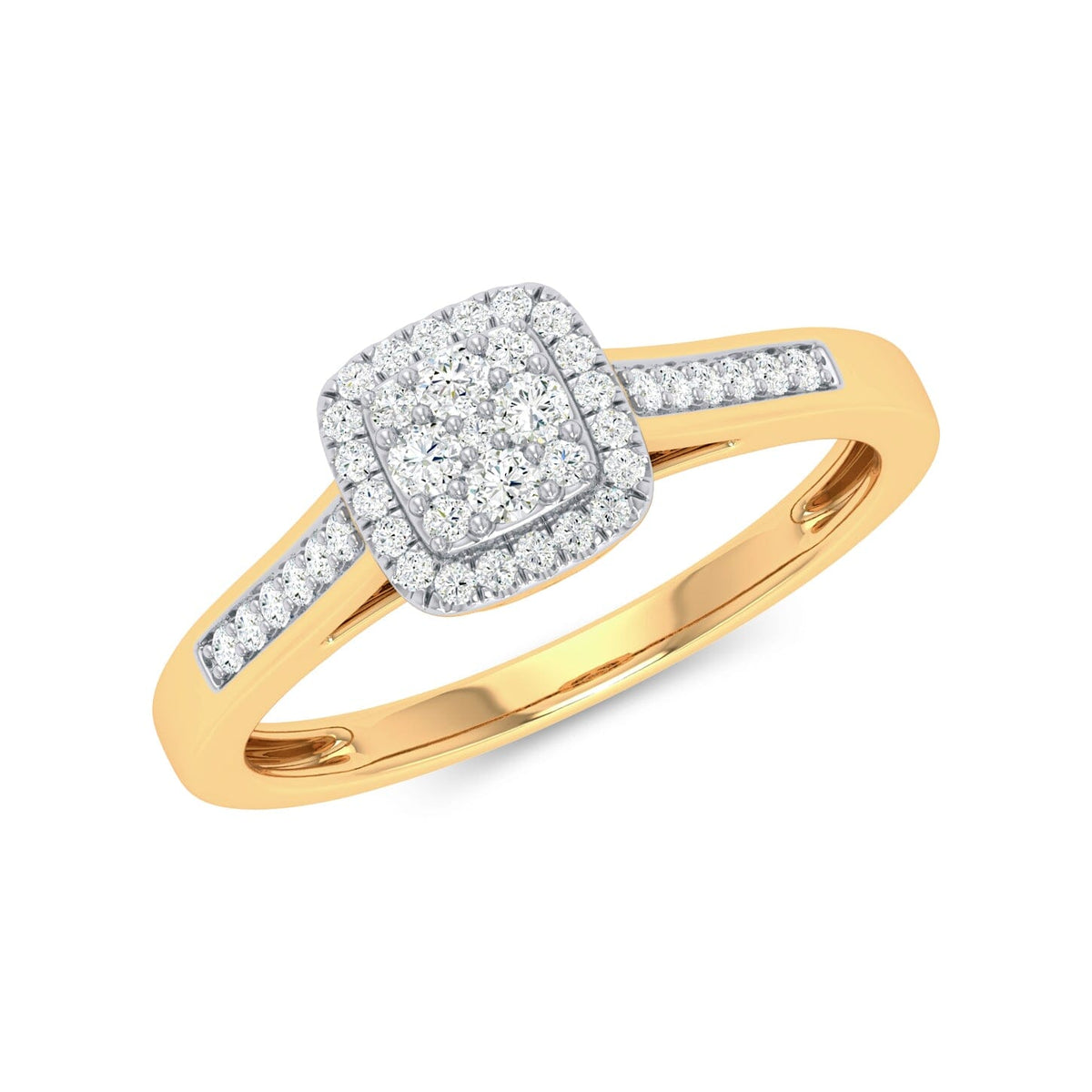9ct Yellow Gold Square Shape Halo Ring with 0.25ct of Diamonds Rings Bevilles 
