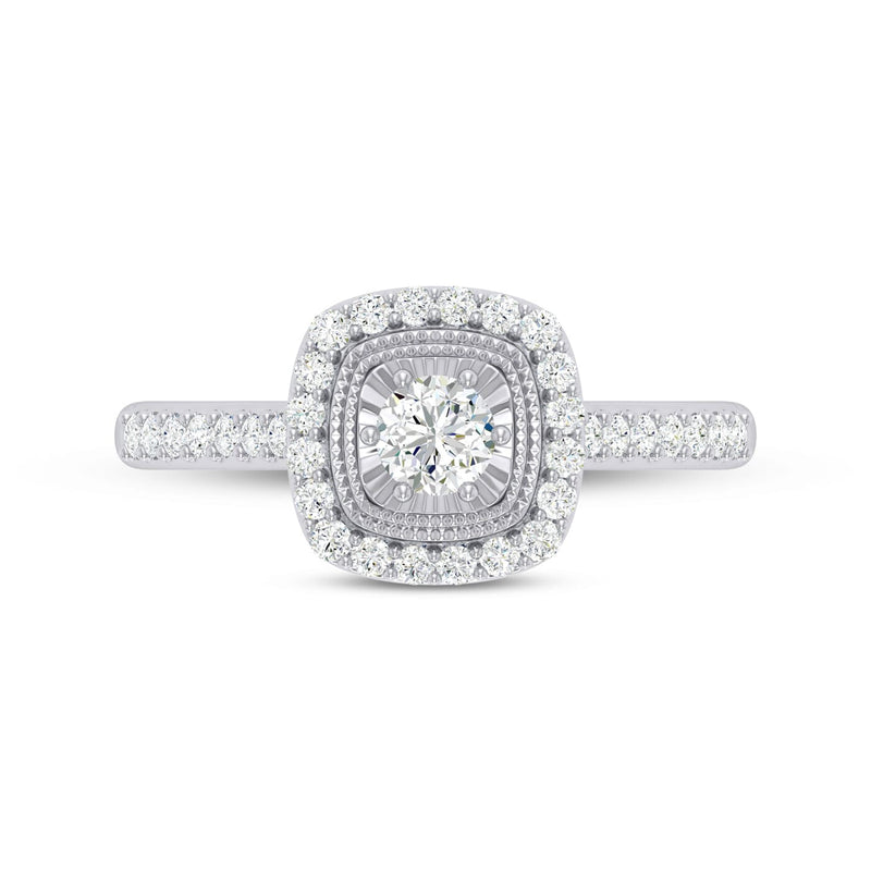 Facets of Love Solitaire Halo Square Look Ring with 1/2ct of Diamonds in 18ct White Gold Rings Bevilles 