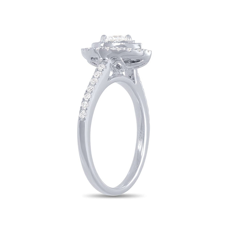 Facets of Love Pear Halo Solitaire Ring with 1/2ct of Diamonds in 18ct White Gold Rings Bevilles 