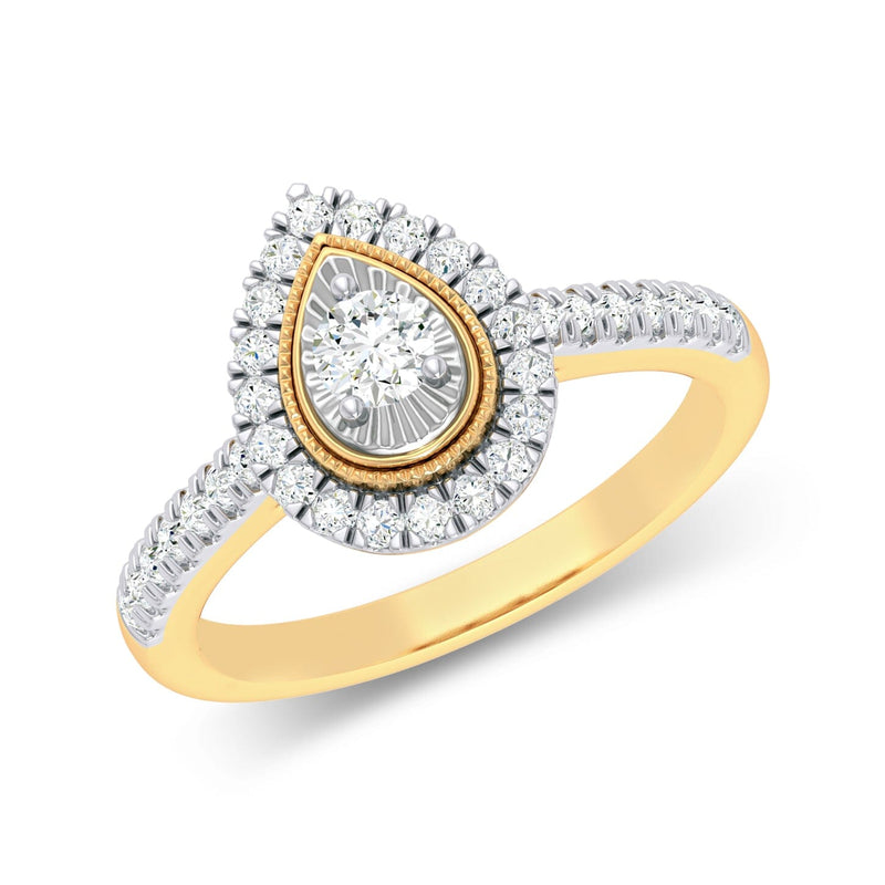 Facets of Love Pear Halo Ring with 1/2ct of Diamonds in 18ct Yellow Gold Rings Bevilles 