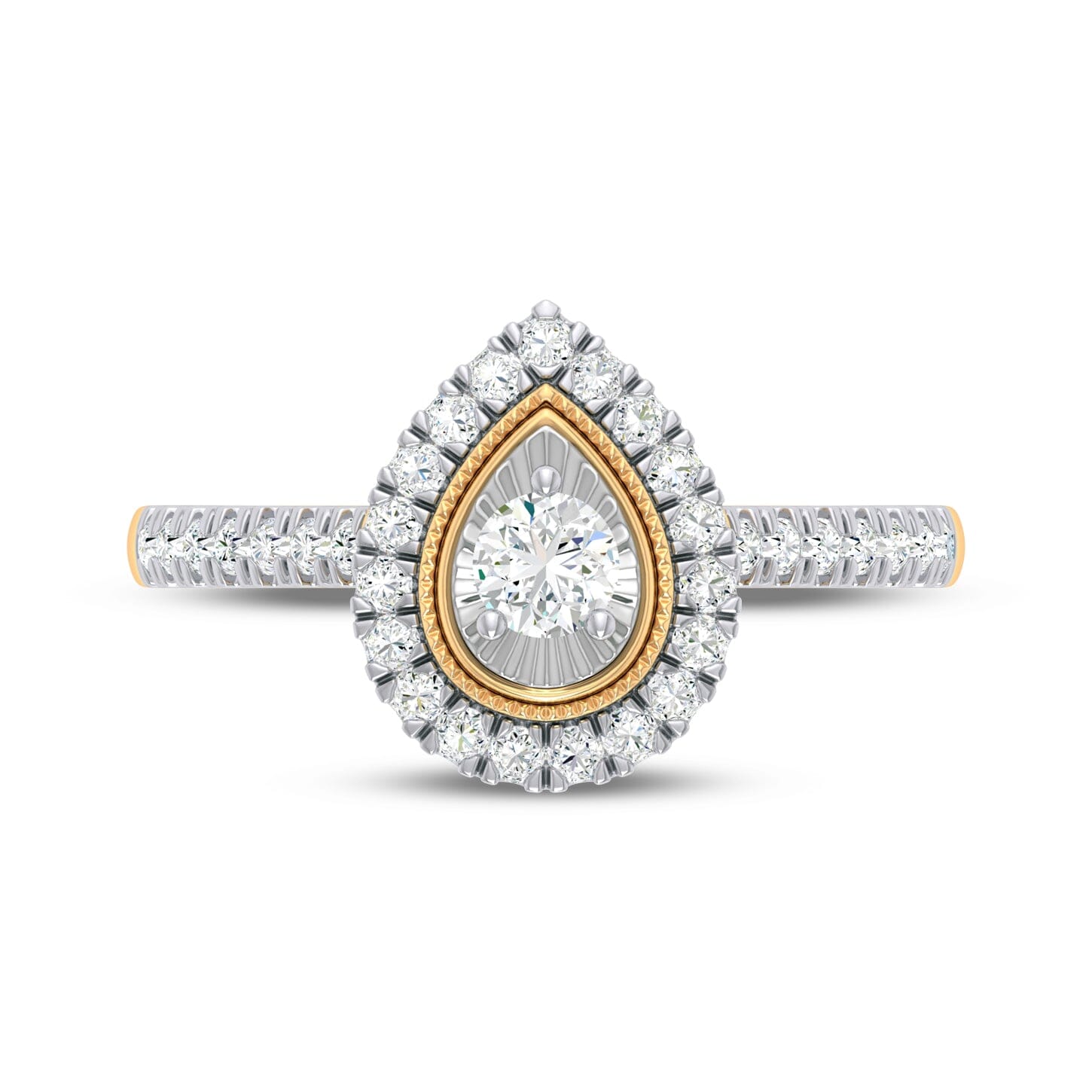 Facets of Love Pear Halo Ring with 1/2ct of Diamonds in 18ct Yellow Gold Rings Bevilles 