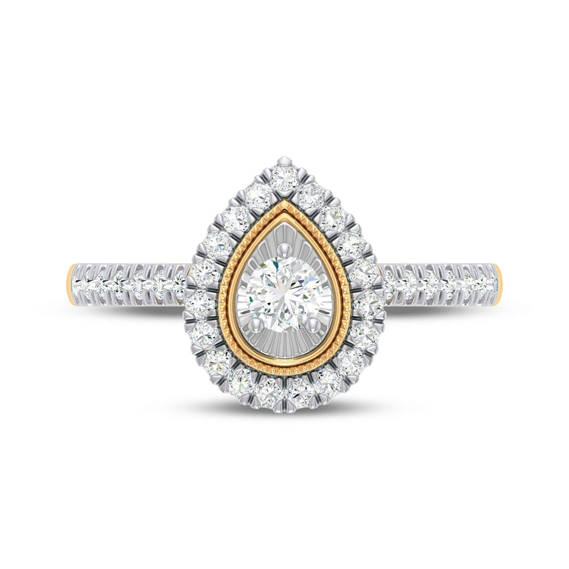 Facets of Love Pear Halo Ring with 1/2ct of Diamonds in 18ct Yellow Gold Rings Bevilles 