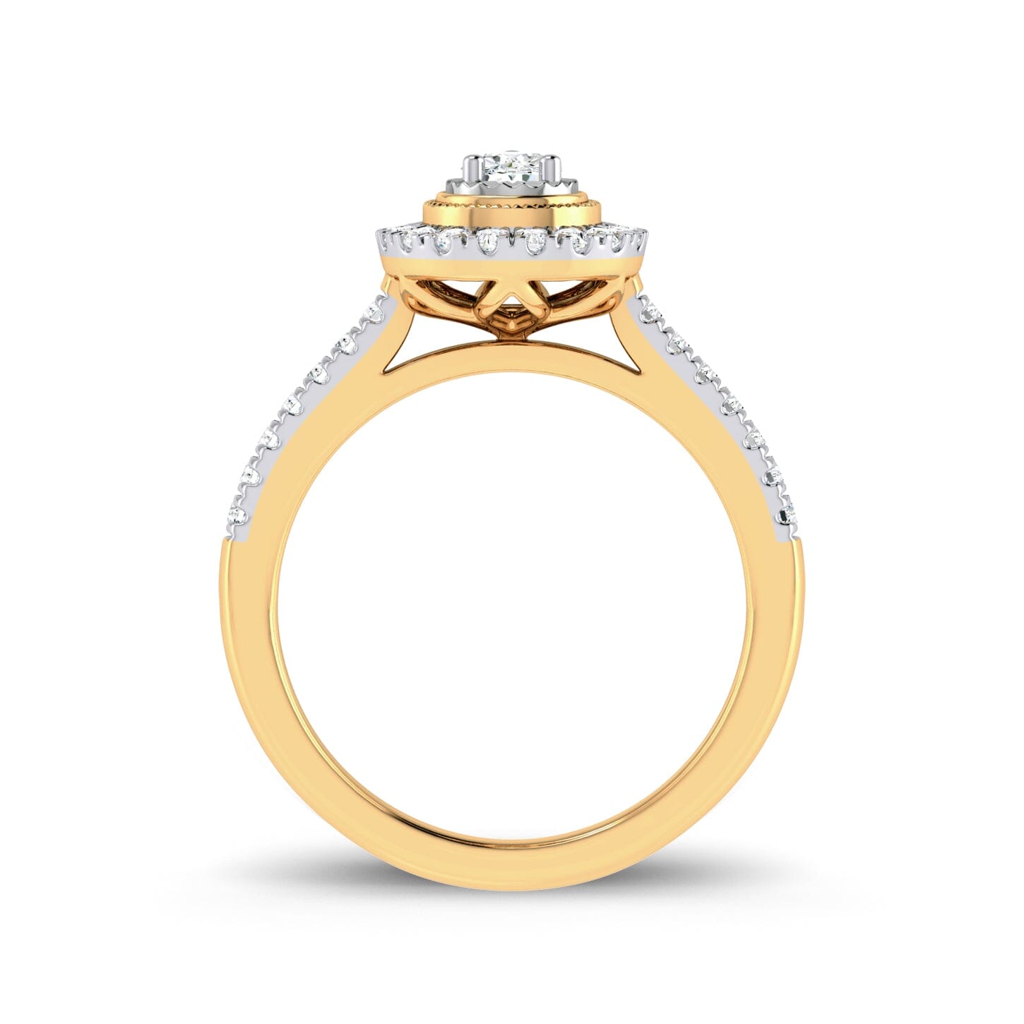 Facets of Love Pear Halo Ring with 1/2ct of Diamonds in 18ct Yellow Gold Rings Bevilles 