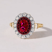 Created Ruby Ring with 1/3ct of Diamonds in 9ct Yellow Gold Rings Bevilles 