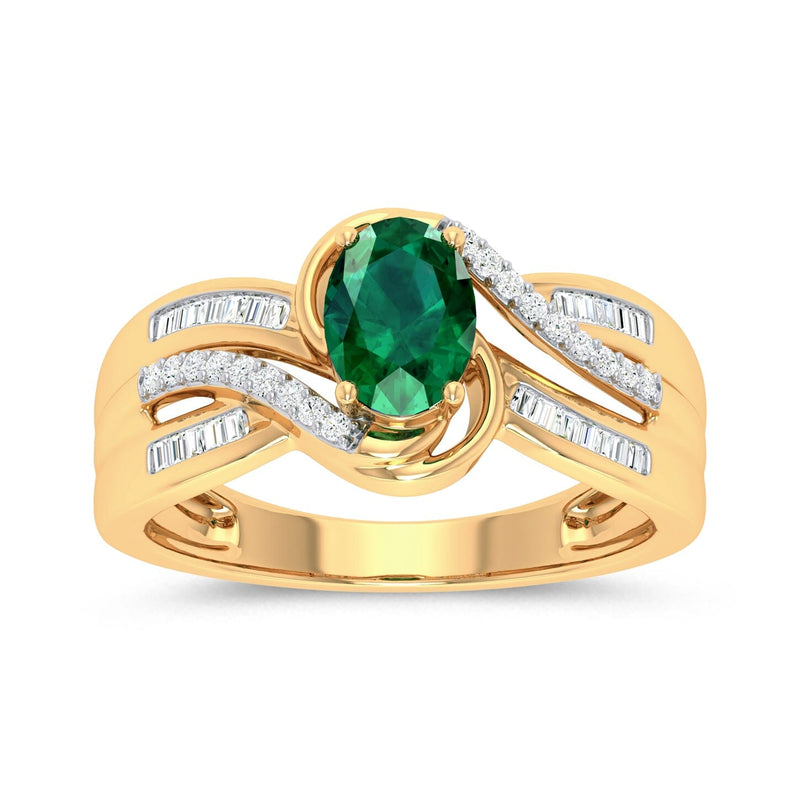 9ct Yellow Gold Created Emerald and Diamond Ring Rings Bevilles 