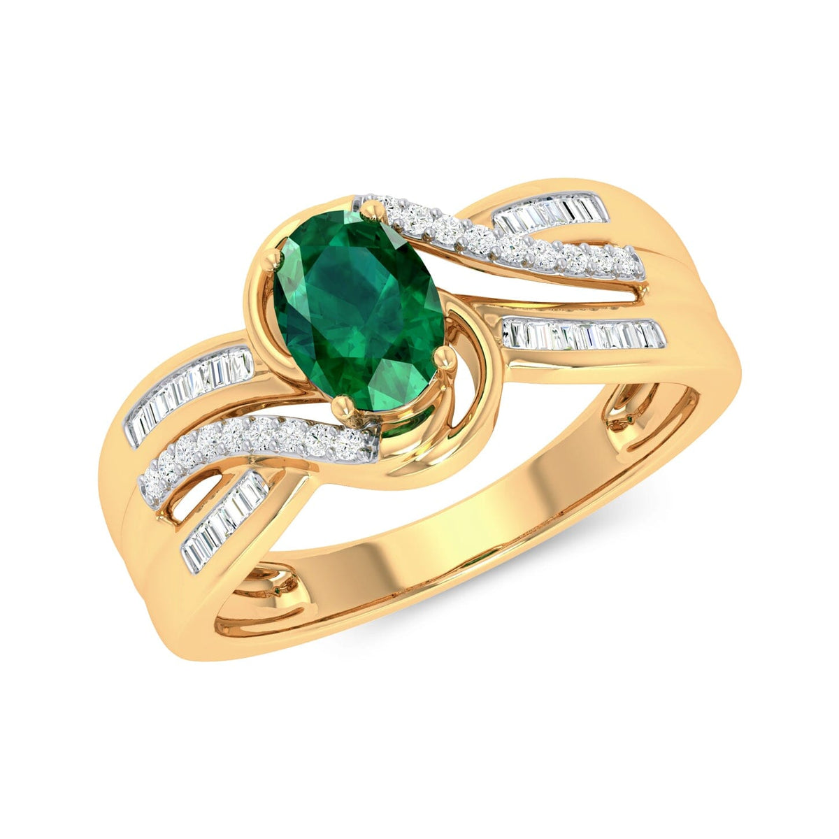 9ct Yellow Gold Created Emerald and Diamond Ring Rings Bevilles 