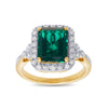 Created Emerald Halo Ring with 0.15ct of Diamonds in 9ct Yellow Gold Rings Bevilles 
