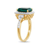 Created Emerald Halo Ring with 0.15ct of Diamonds in 9ct Yellow Gold Rings Bevilles 