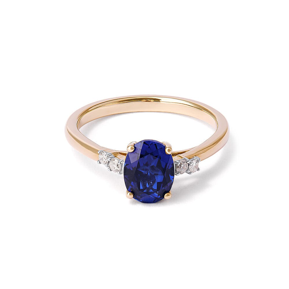 Created Saphire Ring with 0.07ct of Diamonds in 9kt Yellow Gold Rings Bevilles 