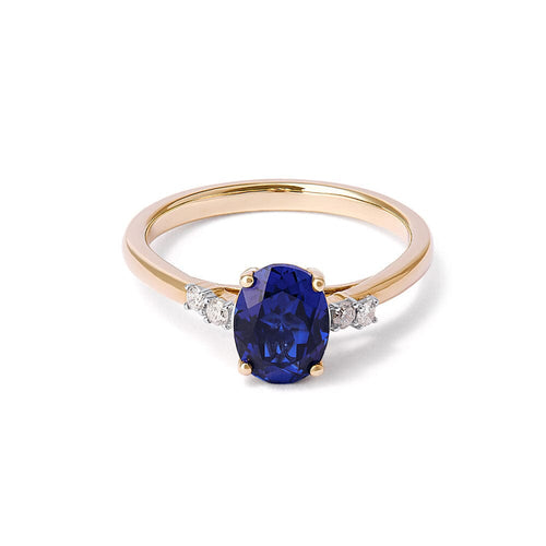 Created Saphire Ring with 0.07ct of Diamonds in 9kt Yellow Gold Rings Bevilles 