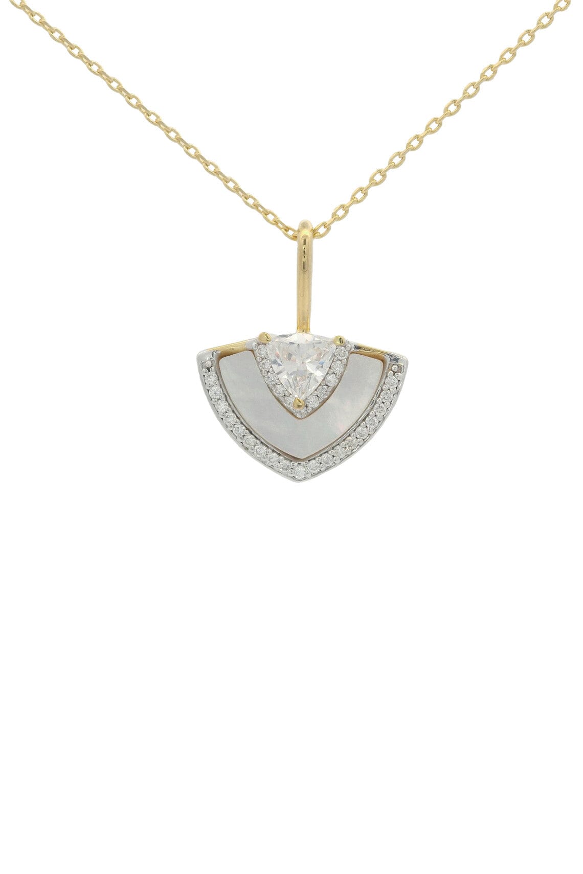 CHIC NOEL MOTHER OF PEARL FAN PENDANT GOLD Bevilles Jewellers 