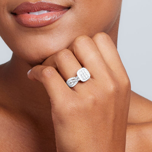 Halo Square Look Ring with 1.00ct of Diamonds in 9ct White Gold Rings Bevilles 