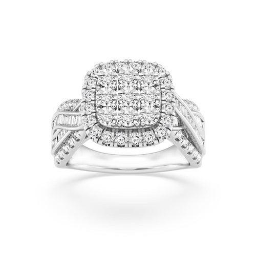 Halo Square Look Ring with 1.00ct of Diamonds in 9ct White Gold Rings Bevilles 