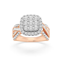 Halo Square Look Ring with 1.00ct of Diamonds in 9ct Rose Gold Rings Bevilles 