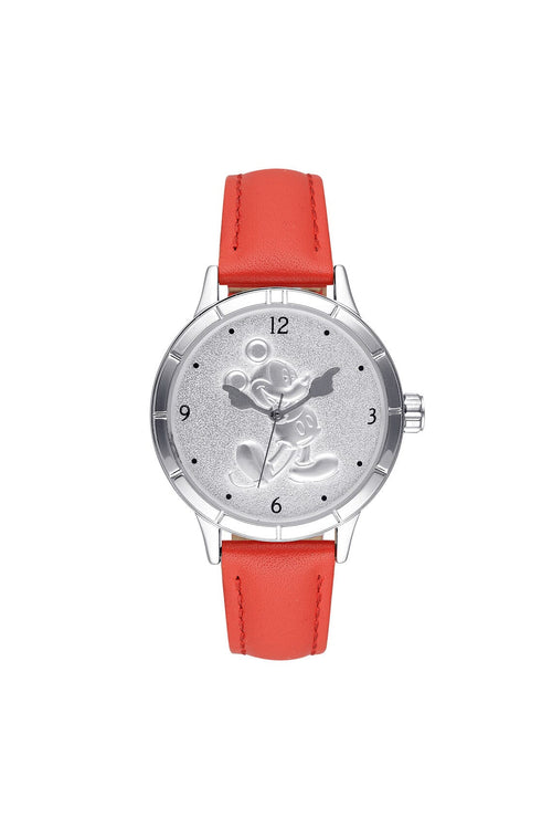 Disney Disney Mickey's 90th Sculpted Silver Dial Red Leaather Strap Watch Watches Disney 