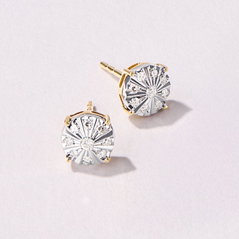 Circle Stud Earrings with 0.15ct of Diamonds in 9ct Yellow Gold Earrings Bevilles 