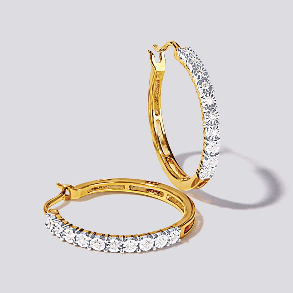 Miracle Hoop Earrings with 0.10ct of Diamonds in 9ct Yellow Gold Earrings Bevilles Jewellers 