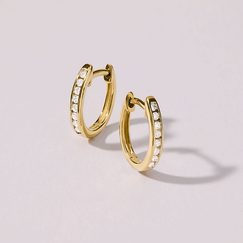 Hoop Channel Earrings with 1/5ct of Diamonds in 9ct Yellow Gold Earrings Bevilles 
