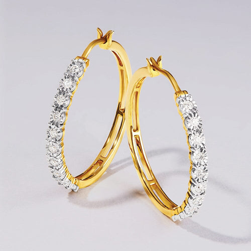 Miracle Hoop Earrings with 1/4ct of Diamonds in 9ct Yellow Gold Earrings Bevilles Jewellers 