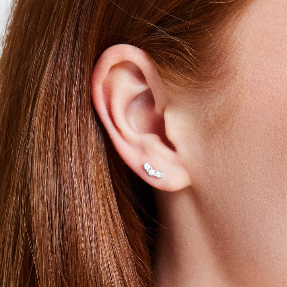 Station Climber Stud Earrings with 0.10ct of Diamonds in 9ct Yellow Gold Earrings Bevilles 