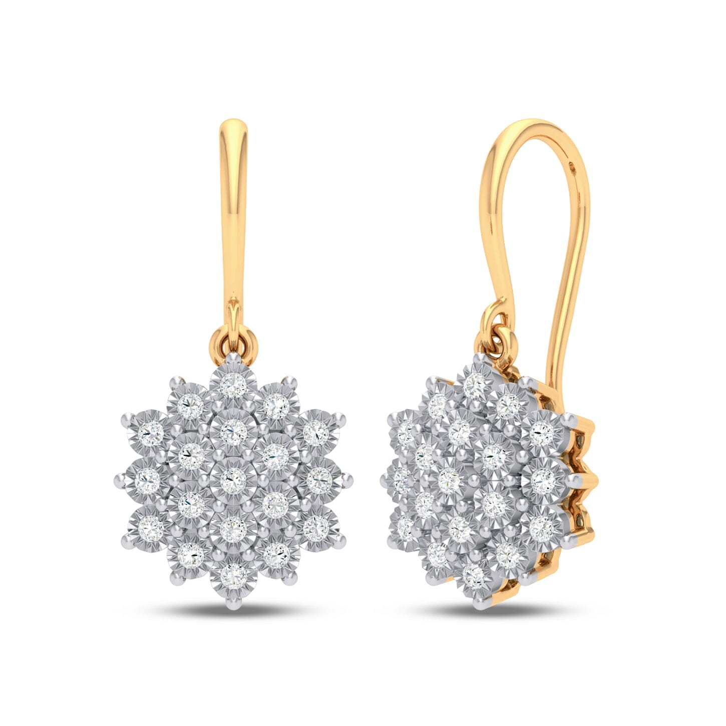 9ct Yellow Gold Flower Drop Earrings with 0.14ct of Diamonds Earrings Bevilles 