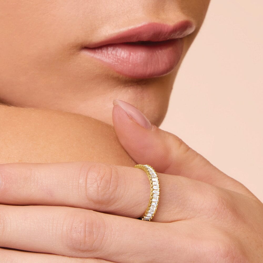 Baguette Ring with 0.35ct of Diamonds in 9ct Yellow Gold Bevilles Jewellers 