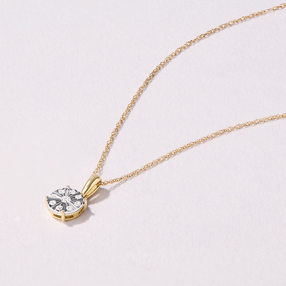 Round Illusion Necklace with 0.09ct TDW of Diamonds in 9kt Yellow Gold Pendants Bevilles 