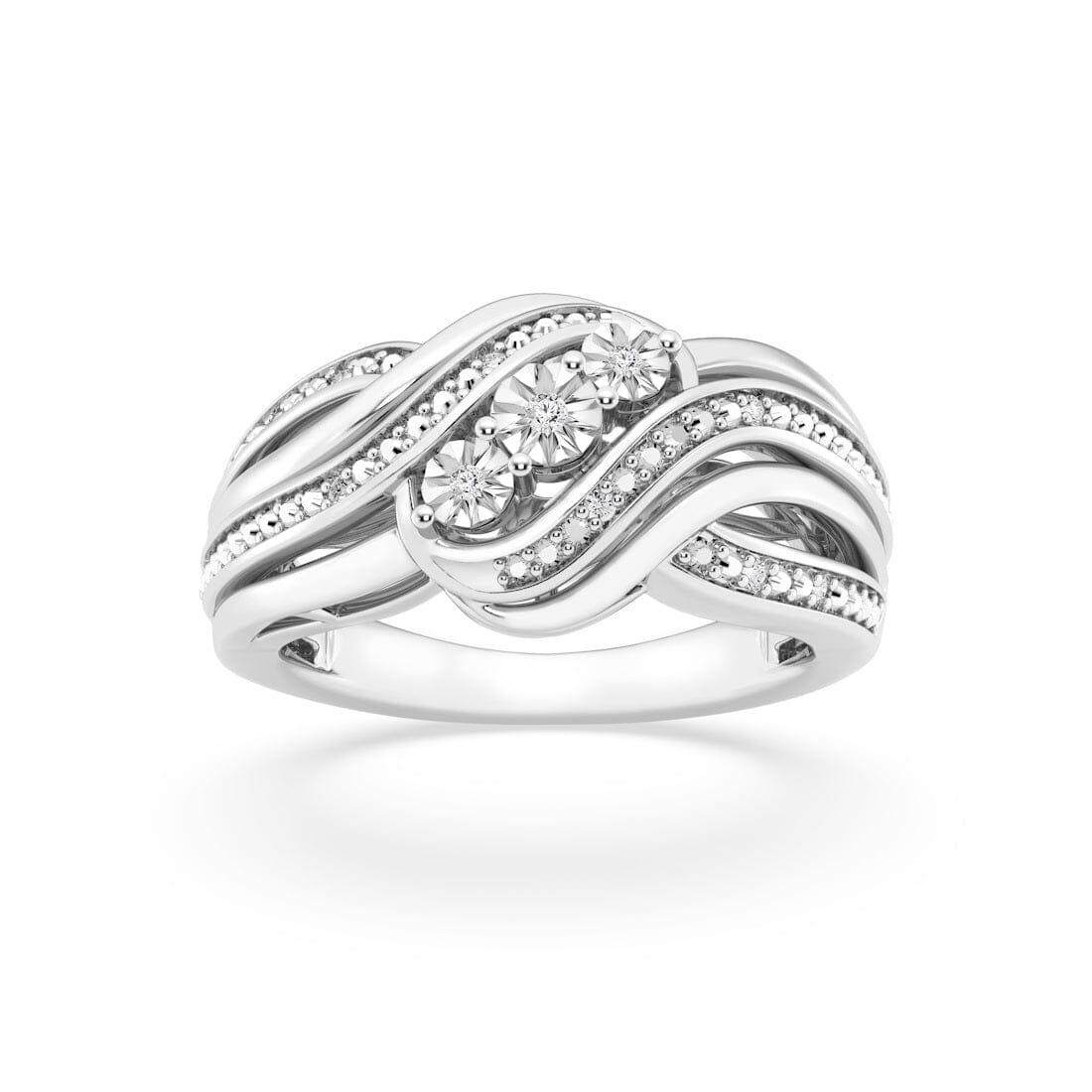 Swirl Dress Ring with of Diamonds in Sterling Silver