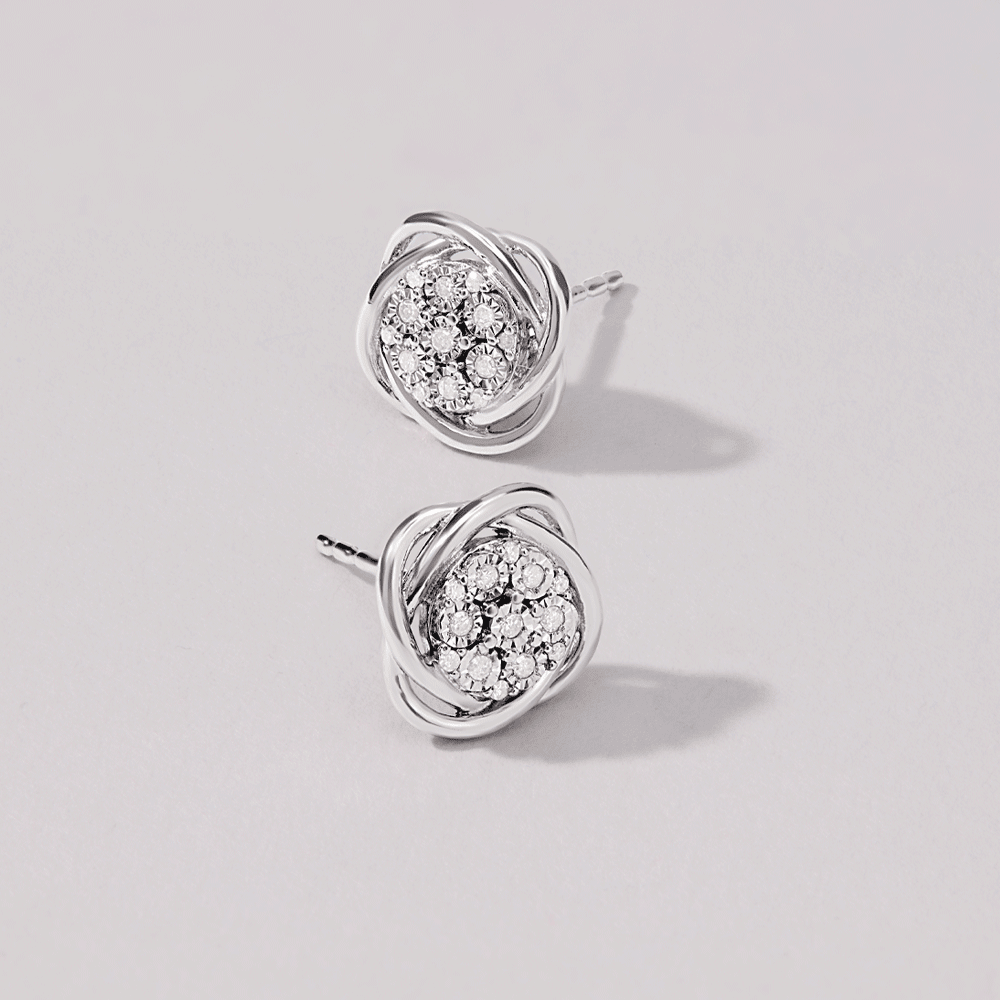 Fancy Swirl Halo Stud Earrings with 0.10ct of Diamonds in Sterling Silver Earrings Bevilles 