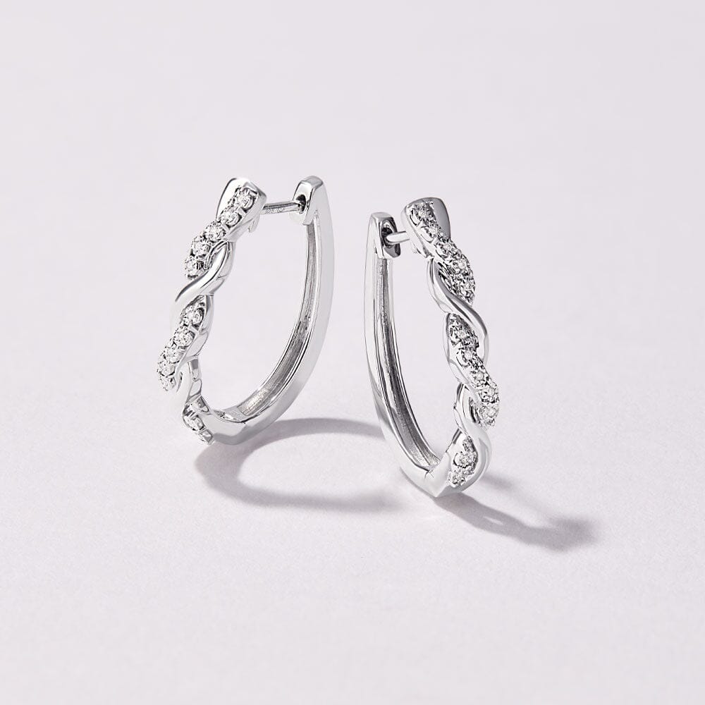 Diamond Set Plait Hoop Earrings in Sterling Silver Earrings Bevilles 
