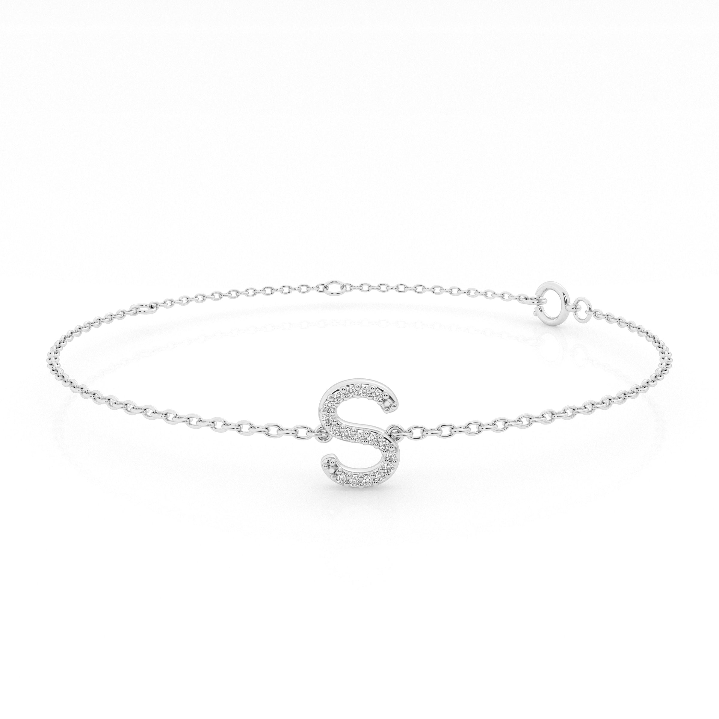 Diamond Initial Slider Bracelet in Sterling Silver Bracelets Bevilles 