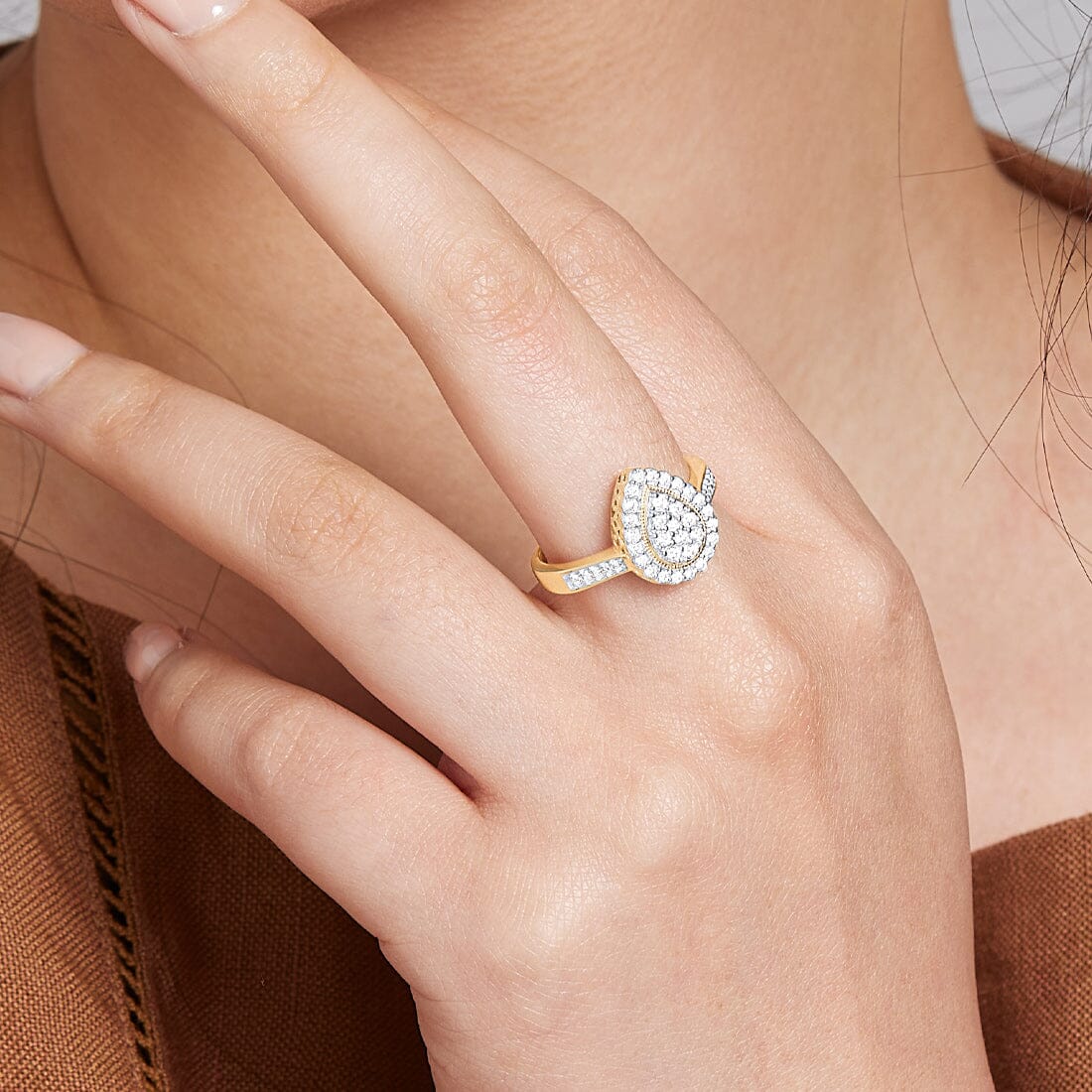 Meera Pear Shaped Ring with 1/2ct of Laboratory Grown Diamonds in 9ct Yellow Gold Rings Bevilles 