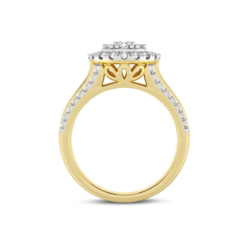 Meera Halo Ring with 1.00ct of Laboratory Grown Diamonds in 9ct Yellow Gold Rings Bevilles 