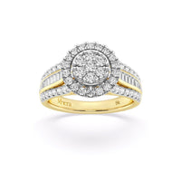 Meera Halo Ring with 1.00ct of Laboratory Grown Diamonds in 9ct Yellow Gold Rings Bevilles 