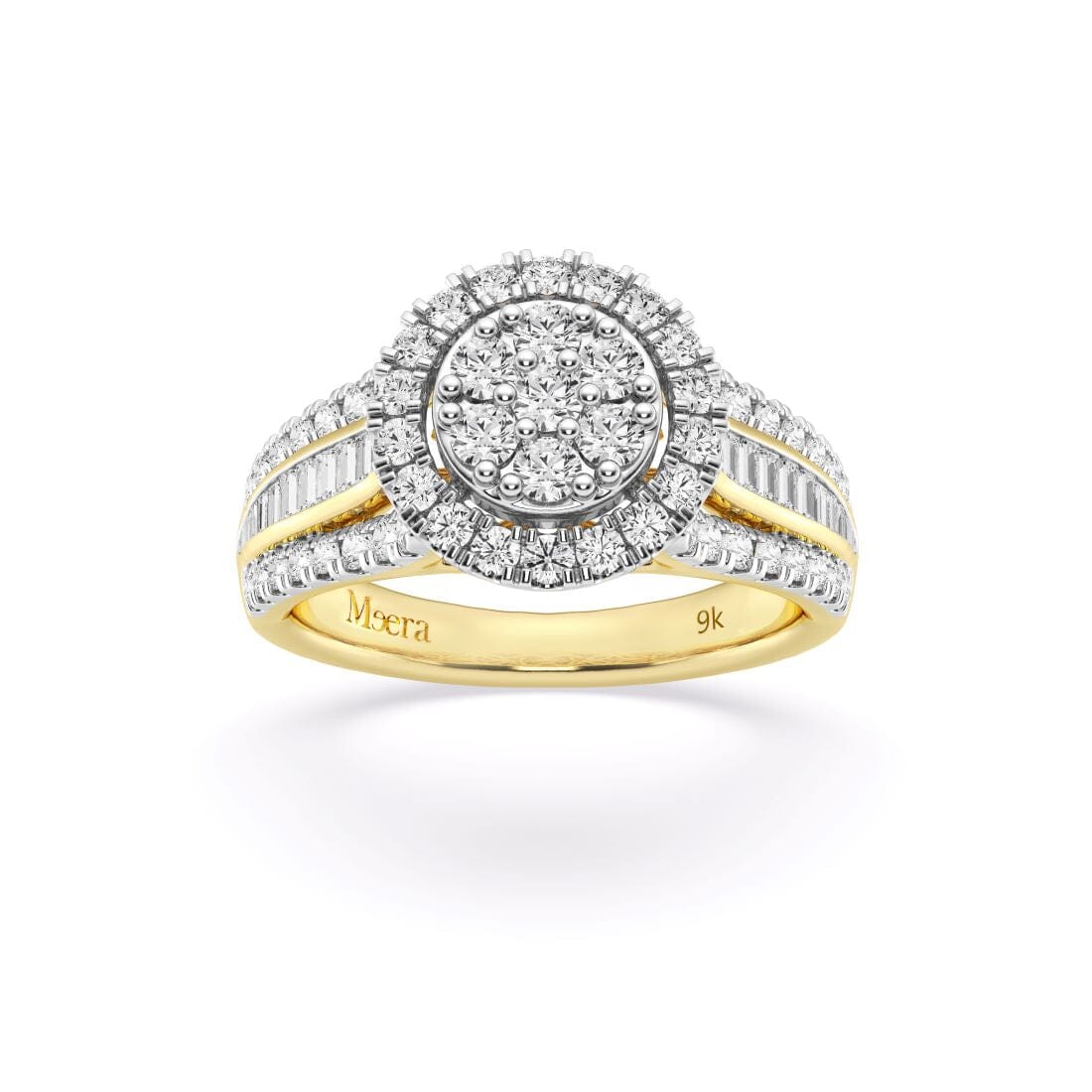 Meera Halo Ring with 1.00ct of Laboratory Grown Diamonds in 9ct Yellow Gold Rings Bevilles 