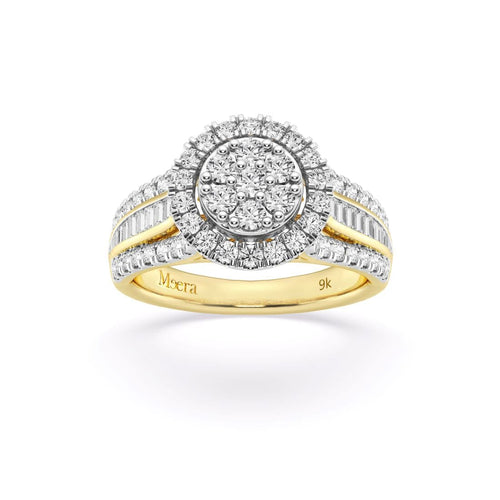 Meera Halo Ring with 1.00ct of Laboratory Grown Diamonds in 9ct Yellow Gold Rings Bevilles 