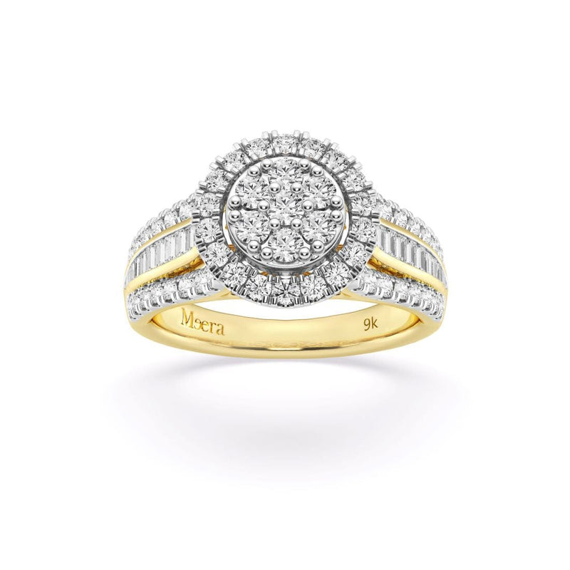 Meera Halo Ring with 1.00ct of Laboratory Grown Diamonds in 9ct Yellow Gold Rings Bevilles 