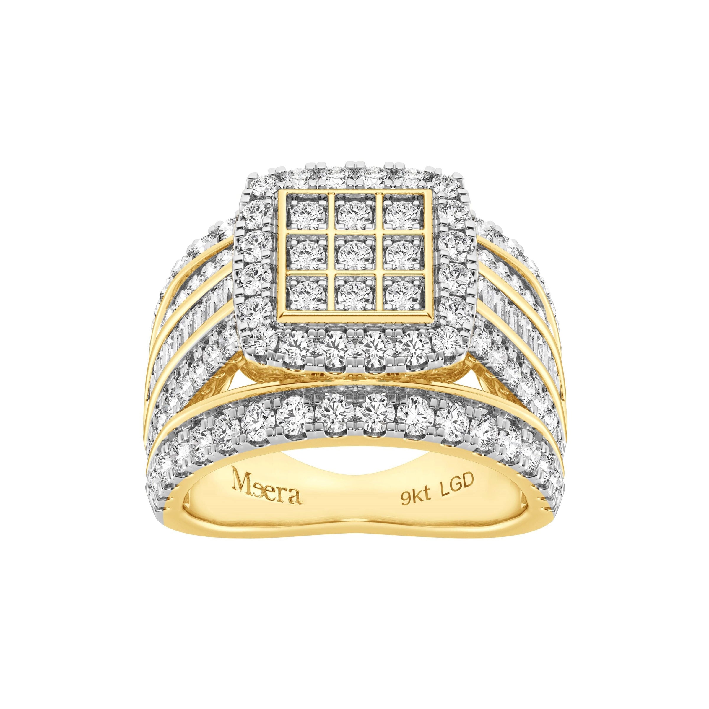 Meera Square Look Halo Ring with 2.00ct of Laboratory Grown Diamonds in 9ct Yellow Gold Rings Bevilles 