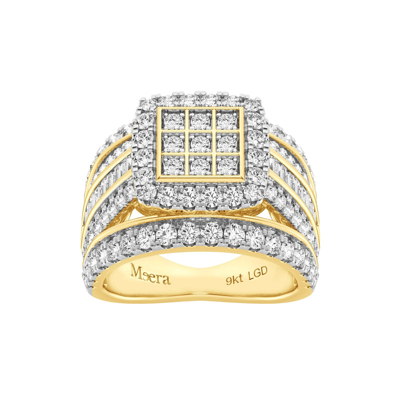 Meera Square Look Halo Ring with 2.00ct of Laboratory Grown Diamonds in 9ct Yellow Gold Rings Bevilles 