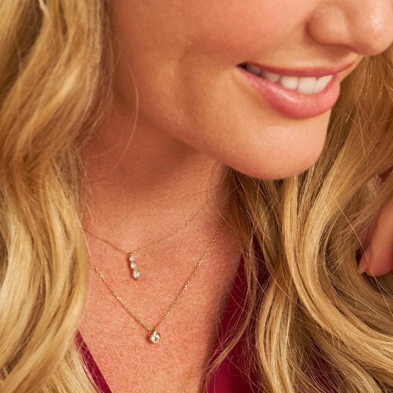 45cm Three Stone Swirl Necklace with 0.23tw of Laboratory-Grown Diamonds in 9kt Yellow Gold Pendants Bevilles 