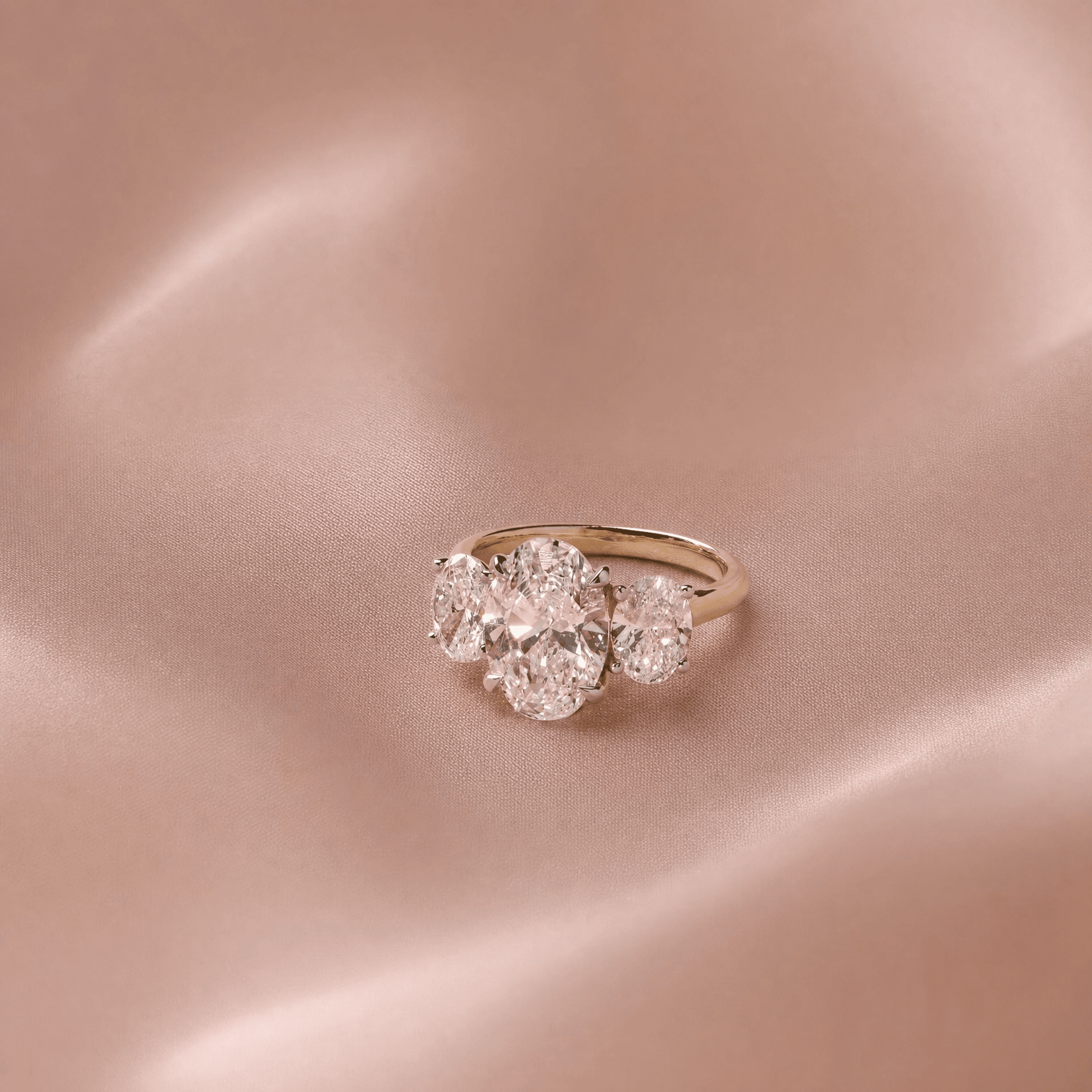 Three Stone Oval Ring with 4.50tw of Laboratory-Grown Diamonds in 9kt Yellow Gold and Rhodium Rings Bevilles 